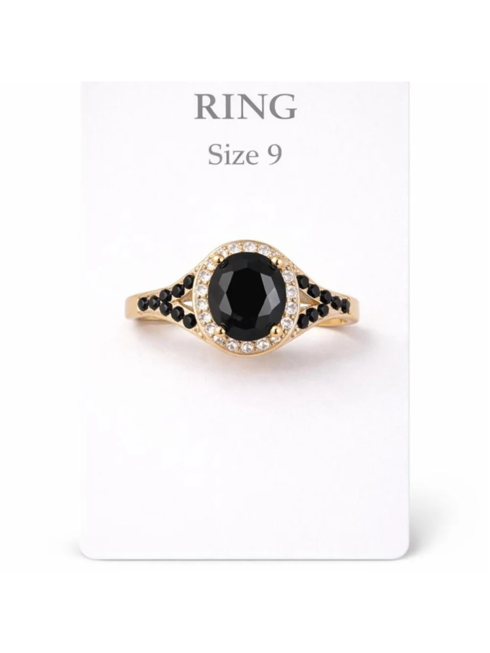 Black Stone Gold Ring Size 10 Oval Statement Ring Elegant gold-tone
